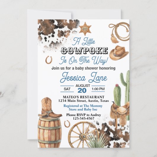 Western Theme Boy Baby Shower Einladung (Vorderseite)