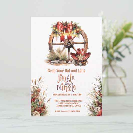 Western Theme Cowboy Weihnachts-Party Einladung (Stehend Vorderseite)