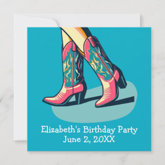Western Theme Cowgirl Boots Girl Birthday Party Einladung