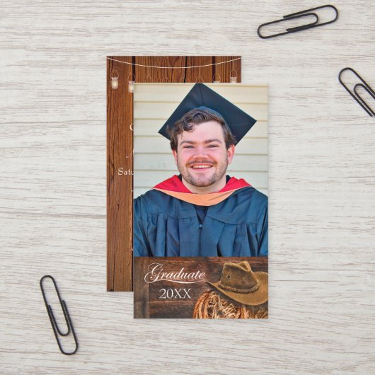 Western theme Hat and Lasso Grad Party Invitation Visitenkarte (Vorderseite/Rückseite Beispiel)