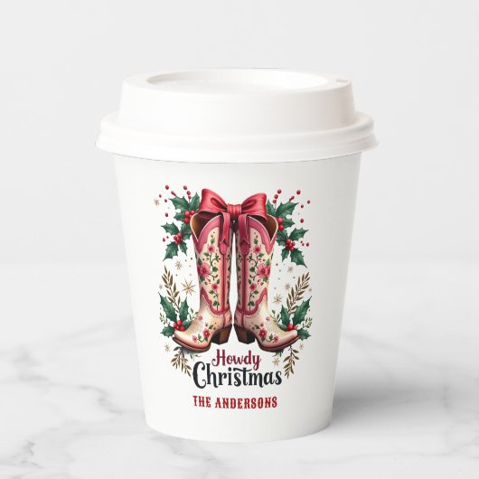Western Theme Howdy Christmas Cowgirl Boots Pappbecher (Vorderseite)