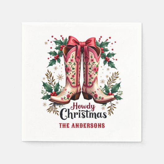 Western Theme Howdy Christmas Cowgirl Boots Serviette (Vorderseite)