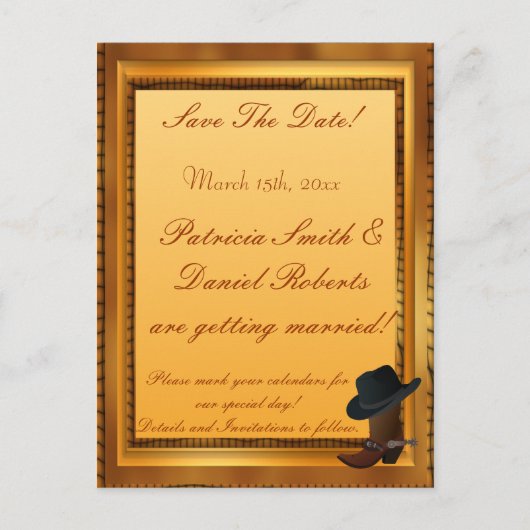 Western Theme mit Boot & Hat Ankündigungspostkarte (Vorderseite)