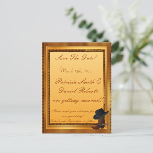 Western Theme mit Boot & Hat Ankündigungspostkarte (Stehend Vorderseite)