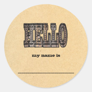 Western-Theme-Namensaufkleber Runder Aufkleber