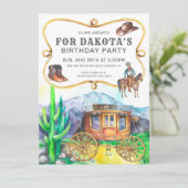 Western Theme Stagecoach Cowboy Geburtstagsparty Einladung (Stehend Vorderseite)