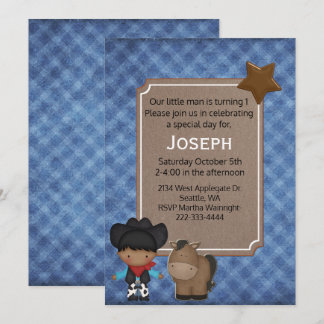 Western Themed Baby Boys erster Geburtstag Einladung