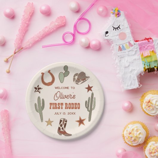 Western Themed First Rodeo Geburtstag Pappteller (Party)
