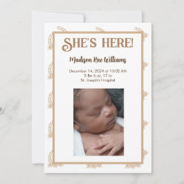 Western-Themed She is Here Birth Announcement Card Einladung