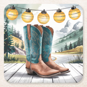 Western Themed Western Cowboy Boots Rechteckiger Pappuntersetzer