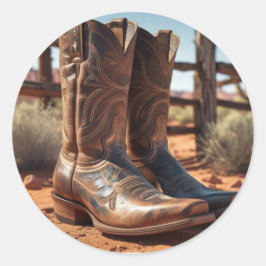 Western-Themen-Stickers | Cowboy Boots Runder Aufkleber