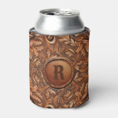 Western-Tooled Leather Print Custom Initial Dosenkühler (Kanne Vorderseite)