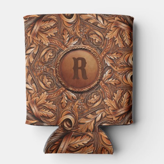 Western-Tooled Leather Print Custom Initial Dosenkühler (Rückseite)