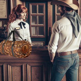 Western-Tooled Leather Print Custom Initial Duffle Bag