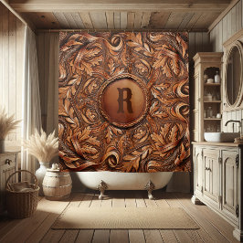 Western-Tooled Leather Print Custom Initial Duschvorhang