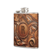 Western-Tooled Leather Print Custom Initial Flachmann (Links)