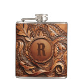 Western-Tooled Leather Print Custom Initial Flachmann (Vorderseite)