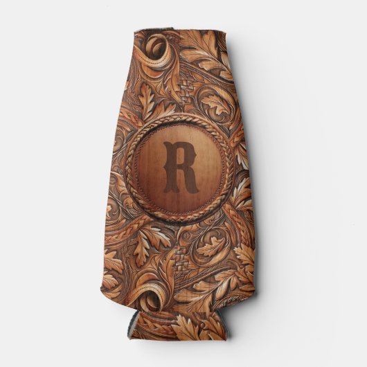 Western-Tooled Leather Print Custom Initial Flaschenkühler (Vorderseite)