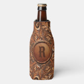 Western-Tooled Leather Print Custom Initial Flaschenkühler (Flaschenvorderseite)