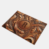 Western-Tooled Leather Print Custom Initial Fußmatte (Schrägansicht)