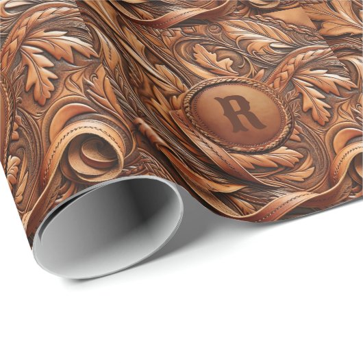 Western-Tooled Leather Print Custom Initial Geschenkpapier (Rolleneckpunkt)