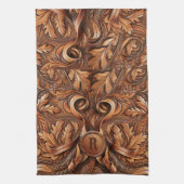 Western-Tooled Leather Print Custom Initial Geschirrtuch (Vertikal)