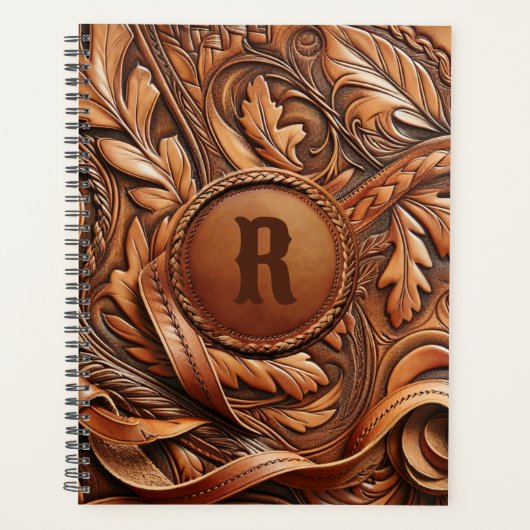 Western-Tooled Leather Print Custom Initial Planer (Vorderseite)