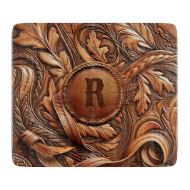 Western-Tooled Leather Print Custom Initial Schneidebrett