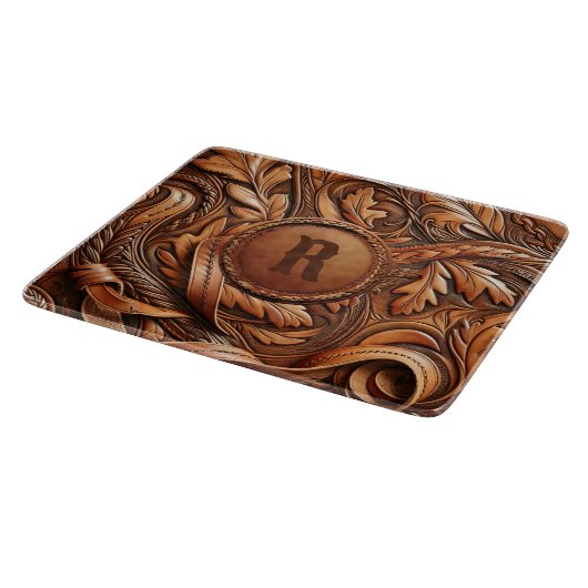 Western-Tooled Leather Print Custom Initial Schneidebrett (Ecke)
