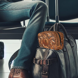 Western-Tooled Leather Print Custom Initial Waschbeutel