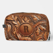 Western-Tooled Leather Print Custom Initial Waschbeutel (Vorderseite)