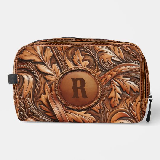 Western-Tooled Leather Print Custom Initial Waschbeutel (Vorderseite)