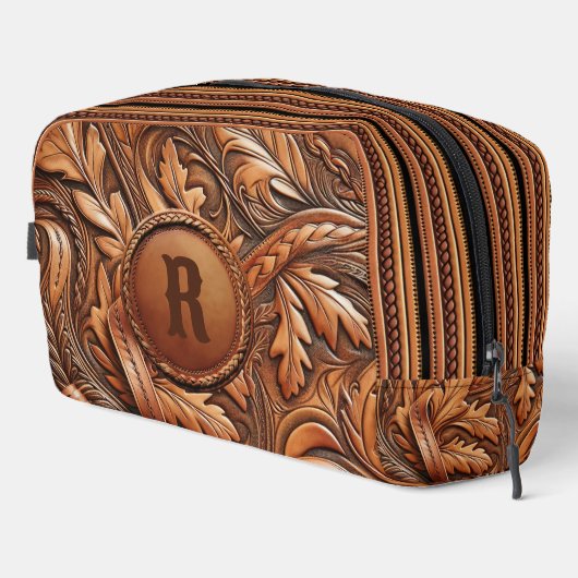 Western-Tooled Leather Print Custom Initial Waschbeutel (Rechte Ecke)