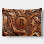 Western-Tooled Leather Print Custom Initial Zubehörtasche (Vorderseite)