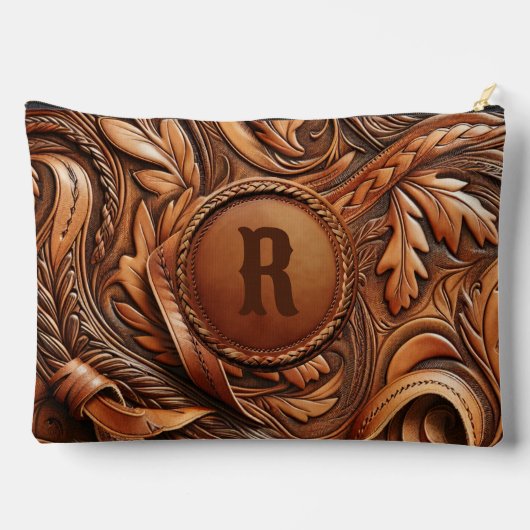 Western-Tooled Leather Print Custom Initial Zubehörtasche (Rückseite)