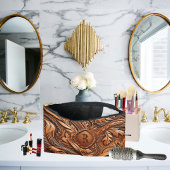 Western-Tooled Leather Print Custom Initial Zubehörtasche