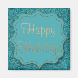 Western Tooled Leather Print Happy Holidays Magnet