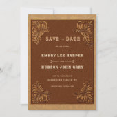 Western Tooled Leather Rustic Photo Wedding Save The Date (Vorderseite)