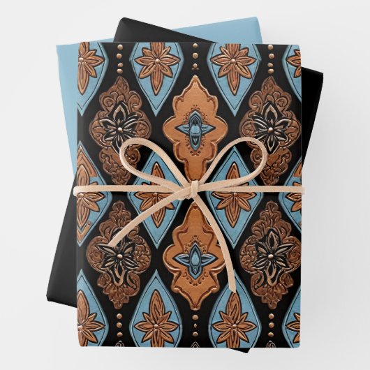 Western Tooled Leather Tan Türkis Set 3 Geschenkpapier Set (Beispiel)