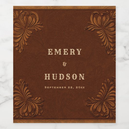 Western Tooled Rustic Terracotta Copper Wedding Weinetikett (Einzelnes Label)