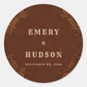 Western Tooled Rustic Terracotta Cream Wedding Runder Aufkleber (Vorderseite)