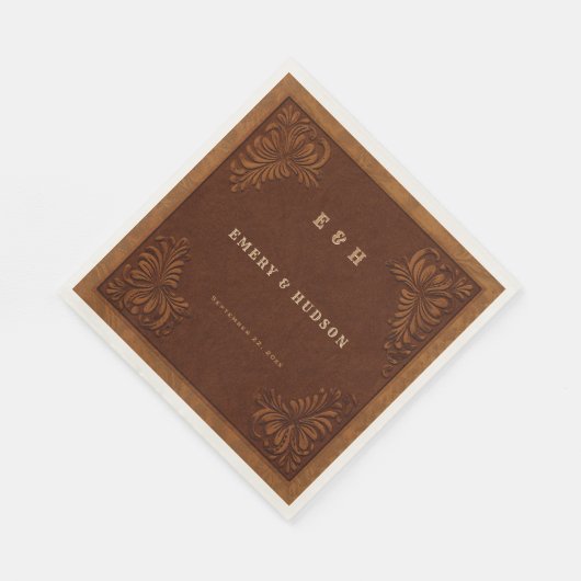 Western Tooled Rustic Terracotta Elegant Wedding Serviette (Ecke)
