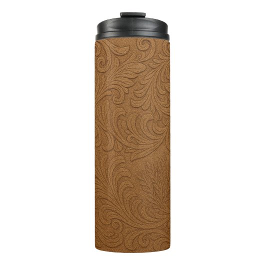 Western Tooled Suede Leather Print Thermal Tumbler Thermosbecher (Vorderseite)