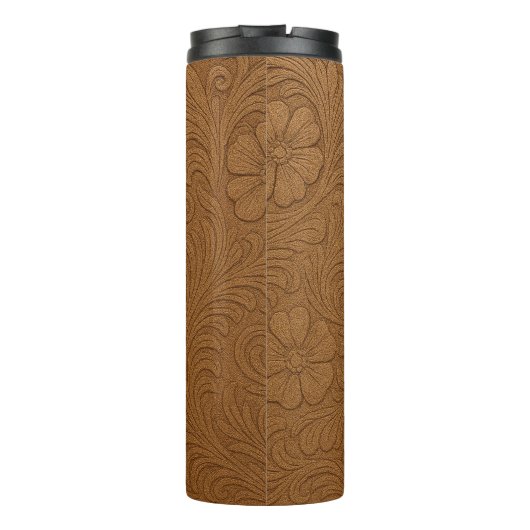 Western Tooled Suede Leather Print Thermal Tumbler Thermosbecher (Rückseite)