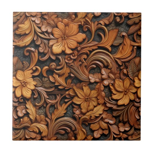 Western Toolted Leather Keramik Tile Fliese (Vorderseite)