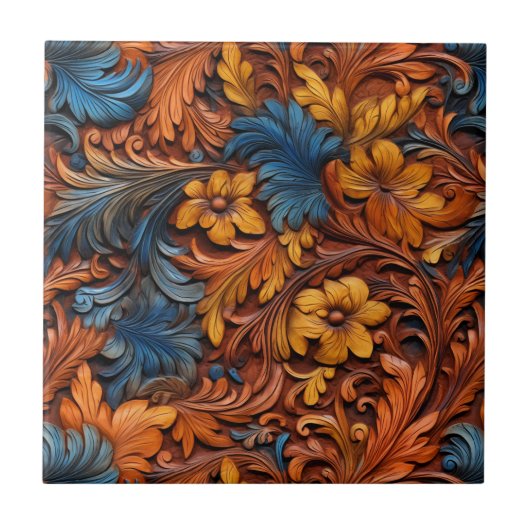 Western Toolted Leather Keramik Tile Fliese (Vorderseite)