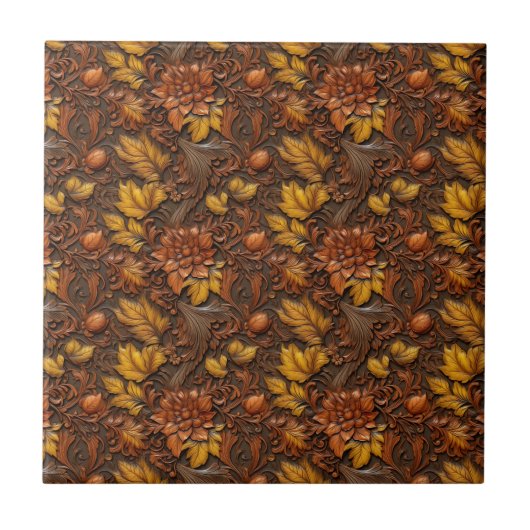 Western Toolted Leather Keramik Tile Fliese (Vorderseite)