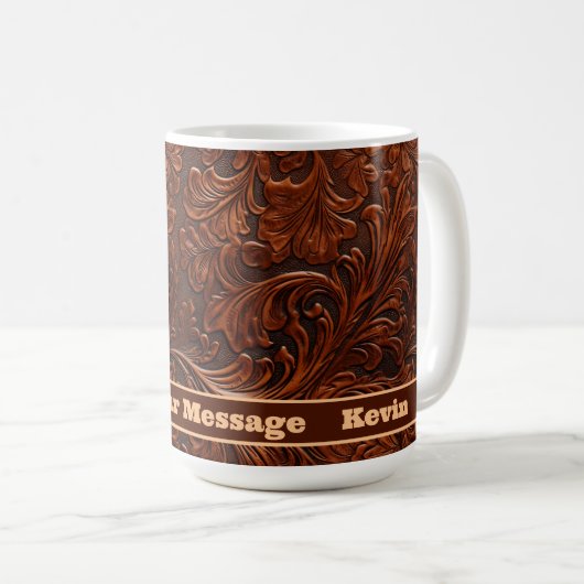 Western Toolted Leather Muster Personalisiert Kaffeetasse (VorderseiteRechts)