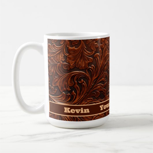 Western Toolted Leather Muster Personalisiert Kaffeetasse (Links)