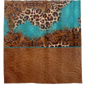 Western Türkis Glitzer Geblüht Leather Leopard Duschvorhang (Vorderseite)